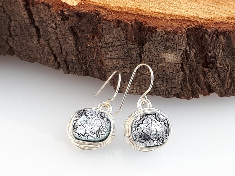 Bridesmaid Earrings Dichroic Silver Wire Wrapped Earrings Dangle Hook Earrings,Fused Glass Earrings Space Heady trippy jewelry