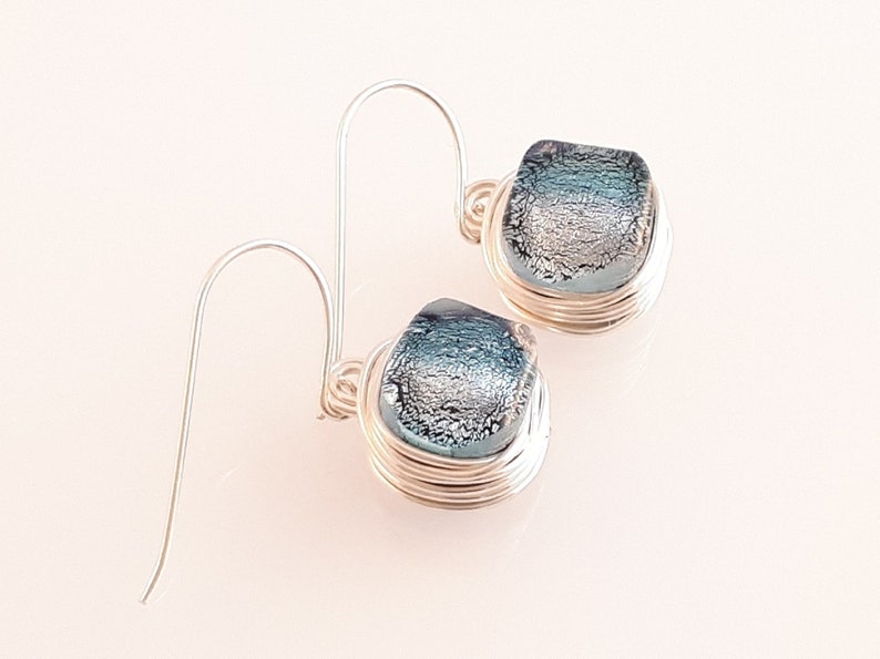 Bridesmaid Earrings Dichroic Silver Wire Wrapped Earrings Dangle Hook Earrings,Fused Glass Earrings Space Heady trippy jewelry