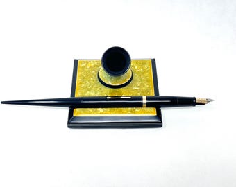 Sheaffer Desk Pen Set, Solid 14K Gold Two-tone Fine Nib, Restored