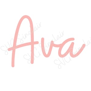 Könnte beinhalten: Eine rosa kursive Schrift, die den Namen "Ava" buchstabiert.