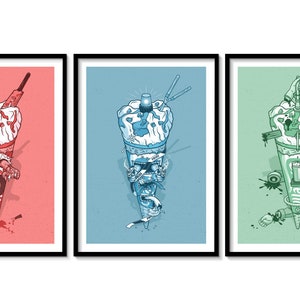 Ensemble de 3 tirages trilogie Cornetto, oeuvres d&#39;art originales, exclusivité Etsy