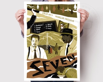 Seven Alternative Movie Poster - Minimalist movie print, Se7en Film illustration, Brad pitt film poster, Seven movie art