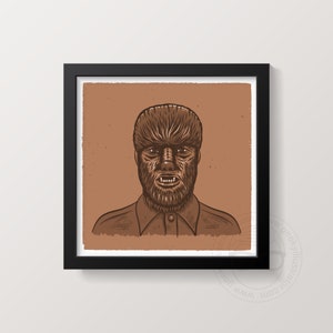 Wolfman illustrated portrait 7x7&quot; Art Print - Digitally painted wall art