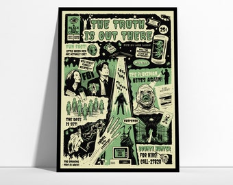 The Truth Is Out There poster, Comic style print, Retro wall art, 90s TV poster, Sci-Fi art