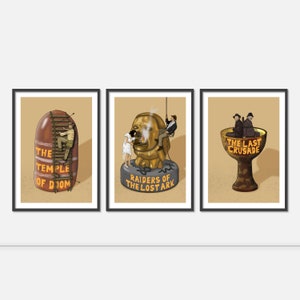 Indiana Jones movie posters- 3 print set-Original Artwork-Trilogy inspired- illustration