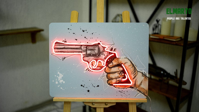 Unbreakable Neon Sign The Gun Poster with Neon Inserting