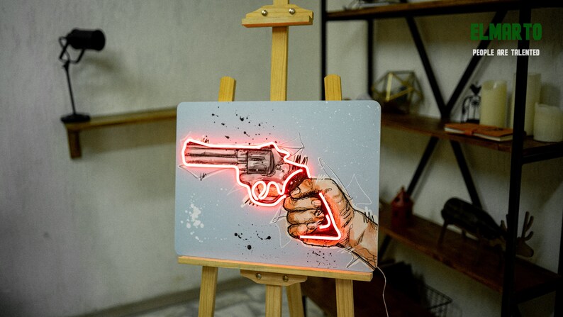 Unbreakable Neon Sign The Gun Poster with Neon Inserting