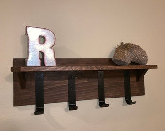Rustic Coat Rack With Shelf | Entryway Shelf | Coat Hooks | Farm House Decor | Rustic Home Decor | Wall Decor | 29.5 Inches