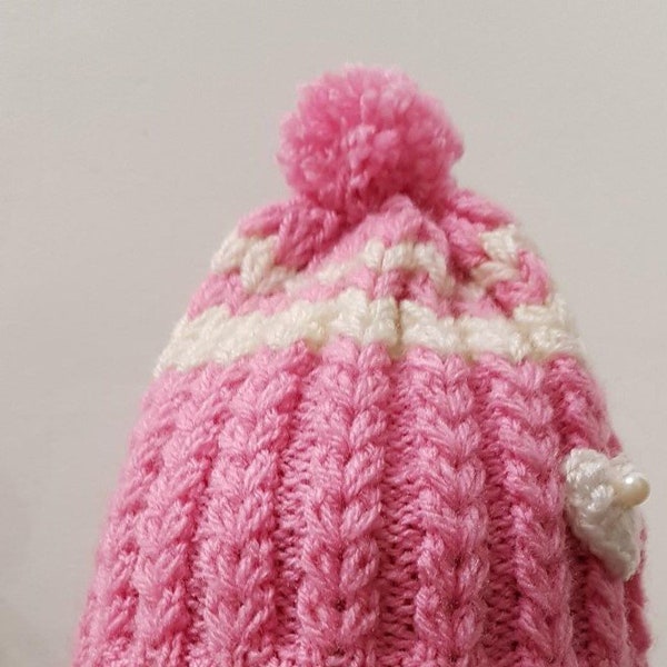 Bonnet Bébé (2-4 ans) Crochet Rose et Blanc Coeur