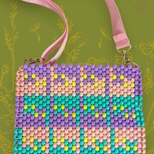 Tri-color infinity cat pony bead cross-body purse - pink, blue, purple