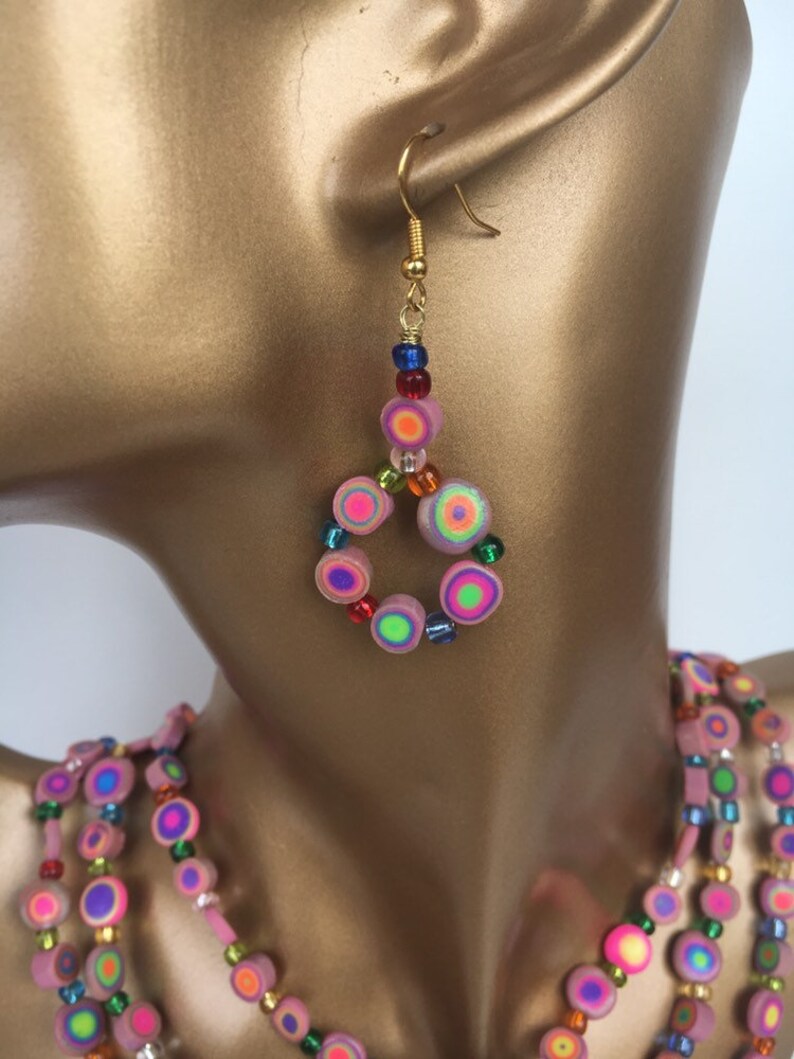 Circle candy beaded Frida earrings Funny bright mixed color for LGBT pride Cute yummy boho hippie colorful hoop rainbow round lightweight