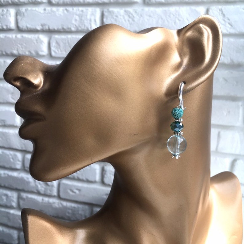 emerald Rockabilly Beads flower aquamarine Teal turquoise floral beaded hoop earrings jade cyan mint green blue Lava Volcanic Rock lucite