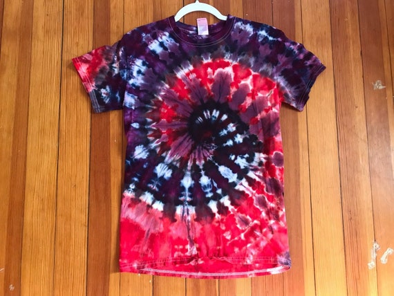 red and purple tie dye shirt