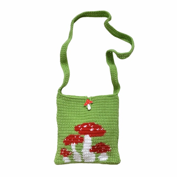 Retro Fairy Cottagecore Mushroom Crochet Bag