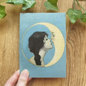 1920 Woman Kissing Moon Art Nouveau Print, Celestial Whimsigoth Poster, Dear Old Dixie Moon Postcard