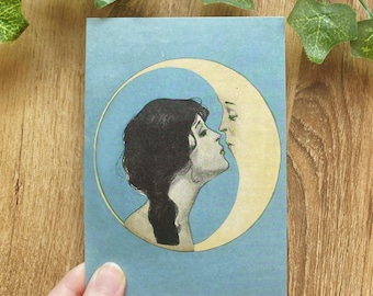 1920 Woman Kissing Moon Art Nouveau Print, Celestial Whimsigoth Poster, Dear Old Dixie Moon Postcard