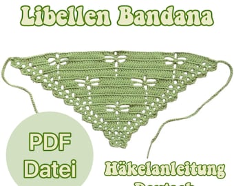 PDF file Dragonfly bandana headscarf crochet pattern | German
