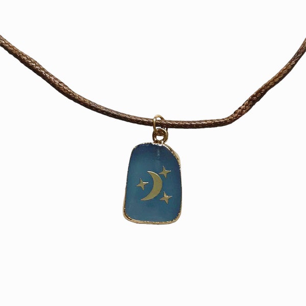 Vintage Whimsigoth Blue Agate Moon Necklace