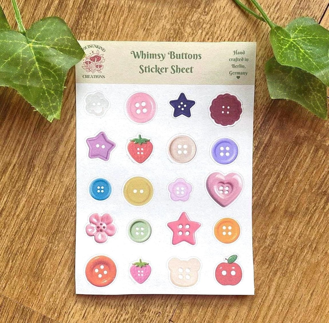 Whimsical Colorful Button Stickers, Funny Sewing Scrapbook Planner ...