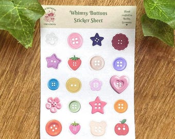 Whimsical Colorful Button Stickers, Funny Sewing Scrapbook Planner Decals, Cute Junk Journal Sticker Sheet