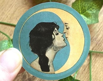 1920 Woman Kissing Moon Art Nouveau Vintage Sticker | Celestial Whimsigoth Decal | Dear Old Dixie Moon Sticker