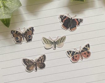 Vintage Butterfly Moth Mini Planner Stickers | Pack Of 5 | Scrapbook journaling sticker set