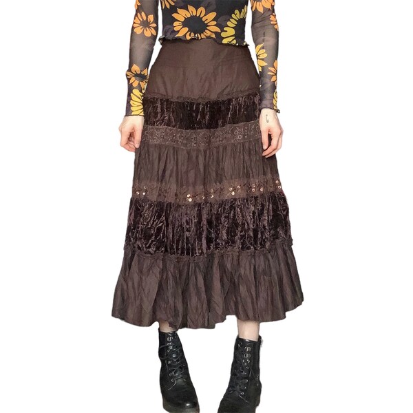 Brown Vintage Fairy Grunge Broomstick Maxi Skirt