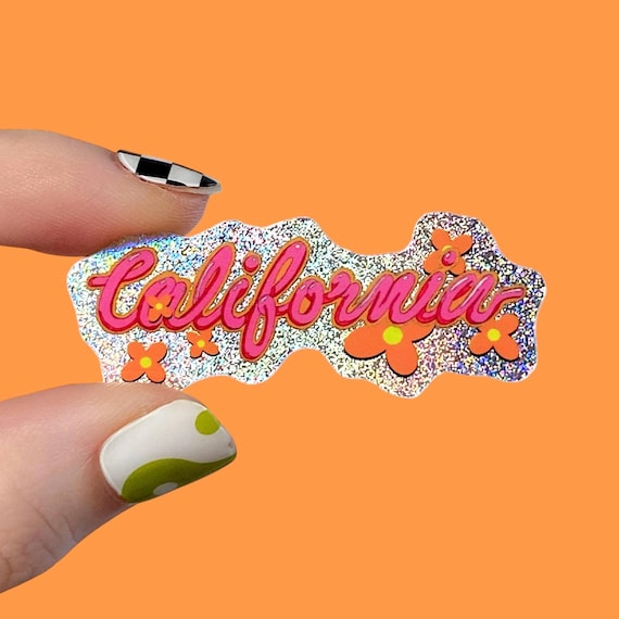 1960s Ephemera California Glitter Sticker, Vintage Cali Hippie Decal, Whimsy Pixie Dust Decal, California Lover Gift