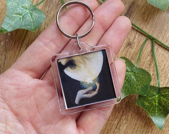 Vintage 1902 Art Keychain Night and Her Daughter Sleep, Dark Academia Aesthetic, Art Girl, Romantic Pre-Raphaelite Keyring