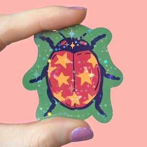 Ladybird Star Bug Glitter Sticker | Whimsical Vintage Inspired Decal | Insect Stickers | Waterproof Weatherproof Decal
