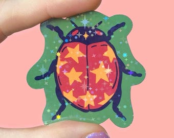 Ladybird Star Bug Glitter Sticker | Whimsical Vintage Inspired Decal | Insect Stickers | Waterproof Weatherproof Decal