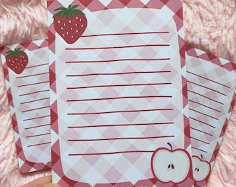 Whimsical Fruit Picnic Notepad | A7 Strawberry Apple Memo Pad | Stationery Gifts