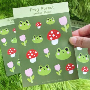 Set di adesivi kawaii rana fungo cottagecore opachi | Fogli di adesivi A6