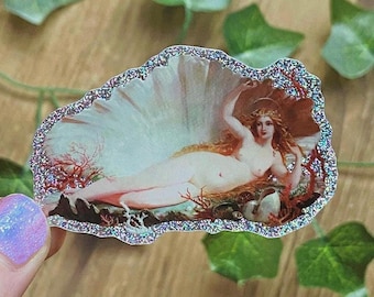 1852 The Birth Of Venus Glitter Sticker, Aesthetic Pixie Dust Art Decal, Henry Courtney Selous, Fine Art Stickers