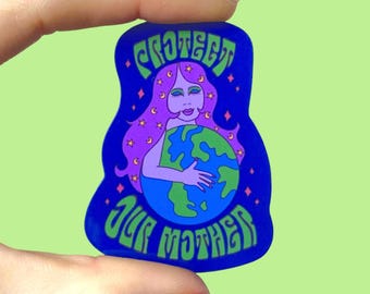 Psychedelic 1960s Earth Decal, Protect Our Mother Hippie Sticker, Flower Power, Vintage 1970s Inspired Stickers