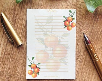 Vintage Orange Botanical Notepad A7, Citrus Fruit Stationery, Aesthetic Notes Pad, Cottagecore Memo Pad, Mediterranean Style Gift