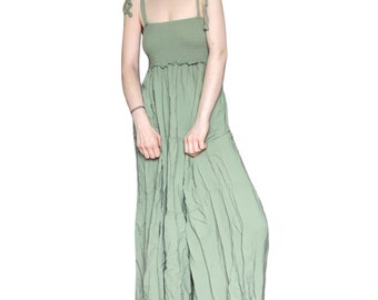 Green Vintage Cottage Fairy Summer Maxi Dress