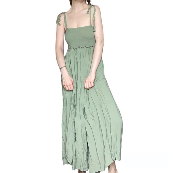 Green Vintage Cottage Fairy Summer Maxi Dress