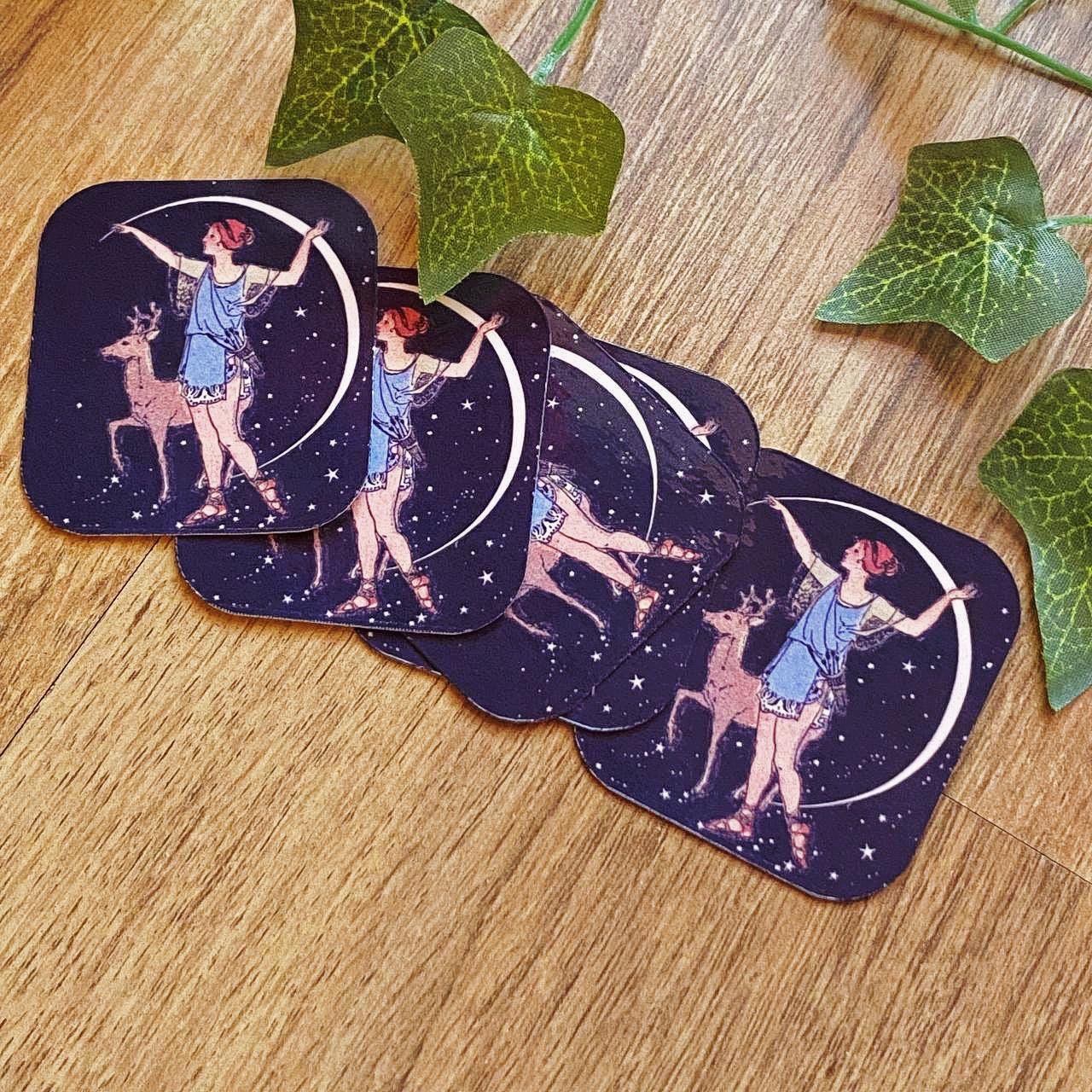 1924 Lady Artemis Sticker, Goddess of the Hunt, Mystical Moon Art ...