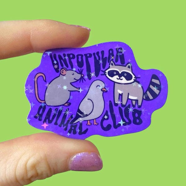 Unpopular Animal Club Rat Pigeon Raccoon Glitter Sticker | Animal Rights Decal | Whimsical Stickers