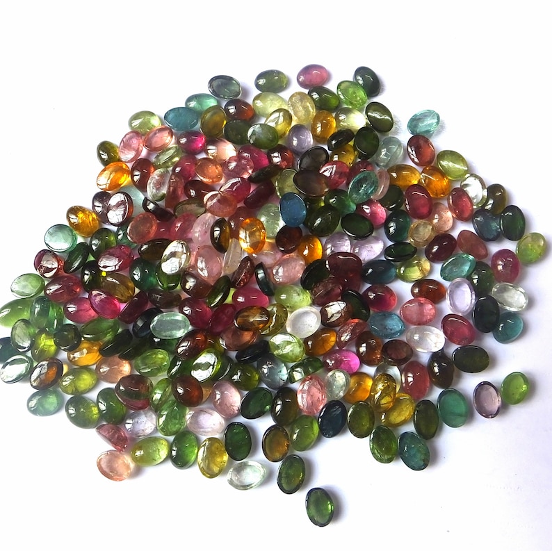 7X5 MM Oval Shape Natural Untreated Multi Color Tourmaline Cabochon Wholesale Loose Gemstone Lot Multi Color Tourmaline Cabs