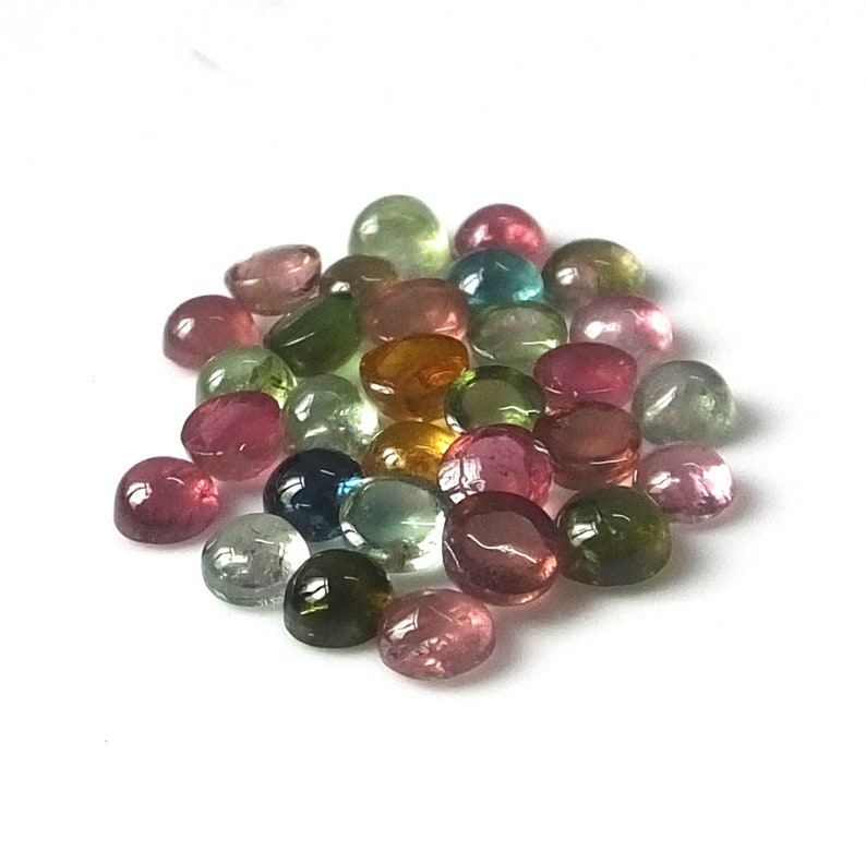 30 Pieces 4 MM Round Shape Natural Multi Color Tourmaline Cabochon Wholesale Loose Gemstone Lot Untreated Multi Color Tourmaline Cabs