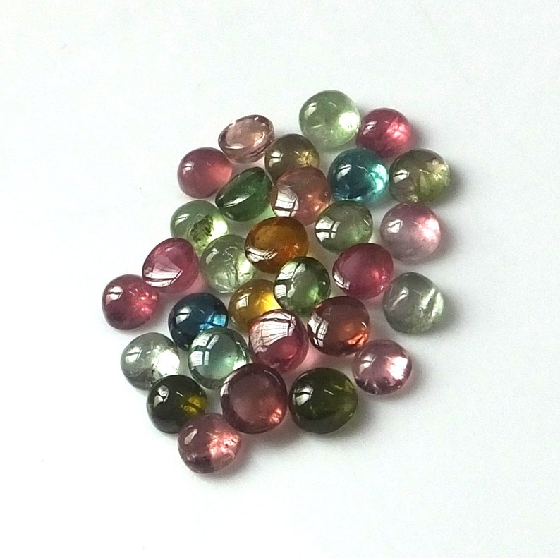 30 Pieces 4 MM Round Shape Natural Multi Color Tourmaline Cabochon Wholesale Loose Gemstone Lot Untreated Multi Color Tourmaline Cabs