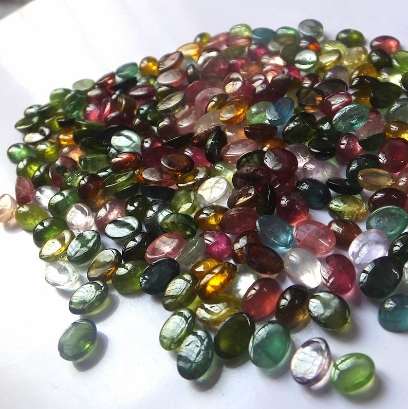 7X5 MM Oval Shape Natural Untreated Multi Color Tourmaline Cabochon Wholesale Loose Gemstone Lot Multi Color Tourmaline Cabs