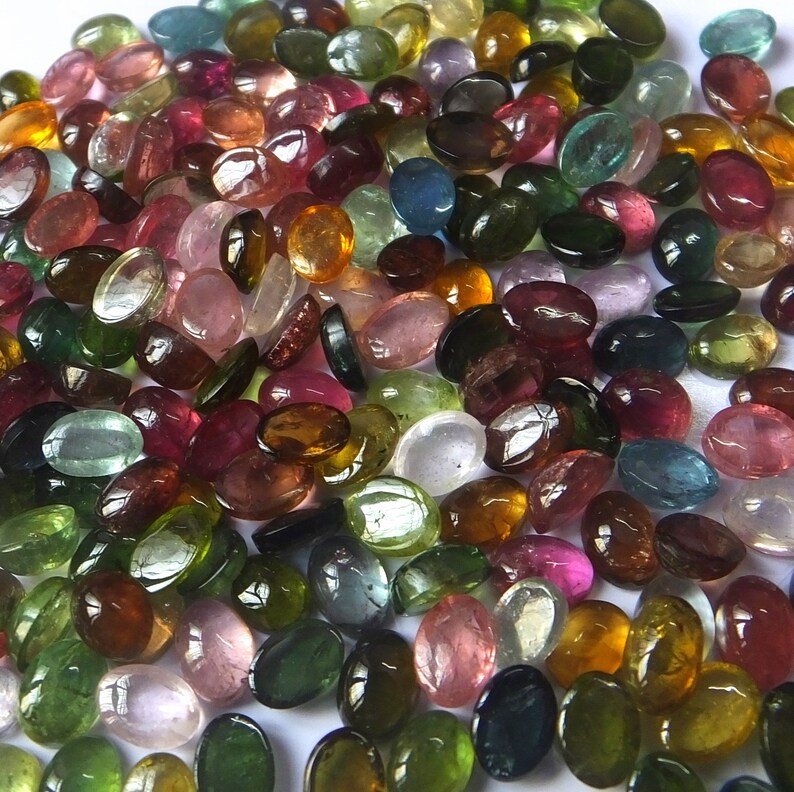 7X5 MM Oval Shape Natural Untreated Multi Color Tourmaline Cabochon Wholesale Loose Gemstone Lot Multi Color Tourmaline Cabs
