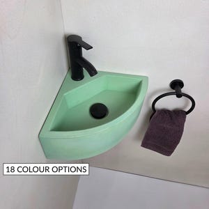 VERA Corner Concrete Basin, Wall Hung or Surface Mounted Sink, Handmade Sink for Cloakrooms, Bathrooms, With or Without a Tap Hole