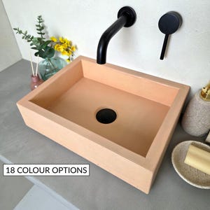 ISLA Rectangular Concrete Basin - 40cm Bathroom Sink - Handmade Vessel Sink - Wall or Surface Mounted