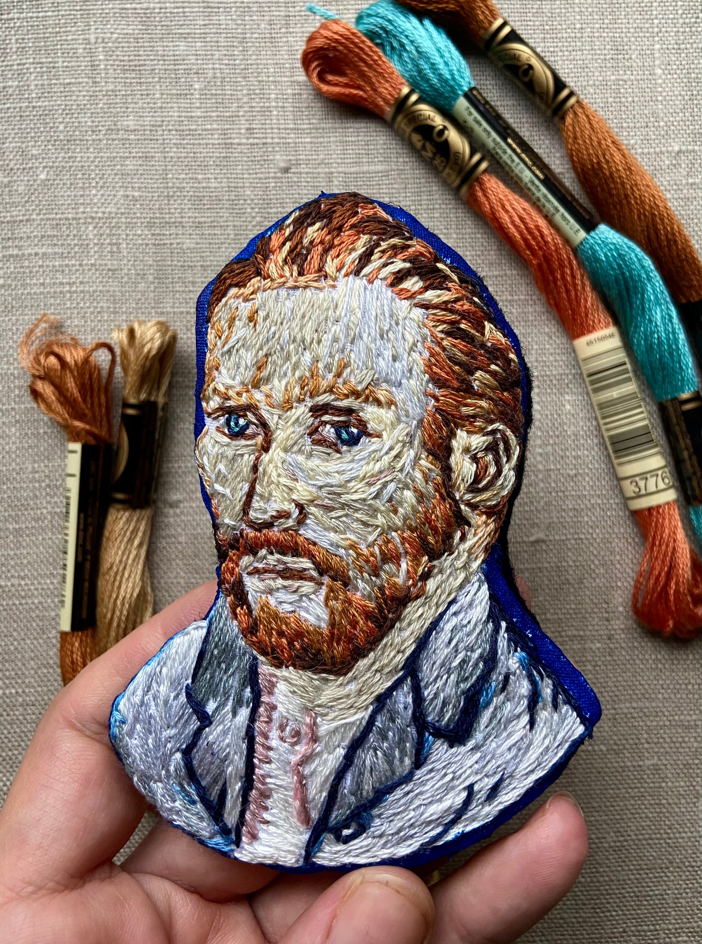 Embroidery Brooch Painting Van Gogh Modern Hand Embroidery Etsy