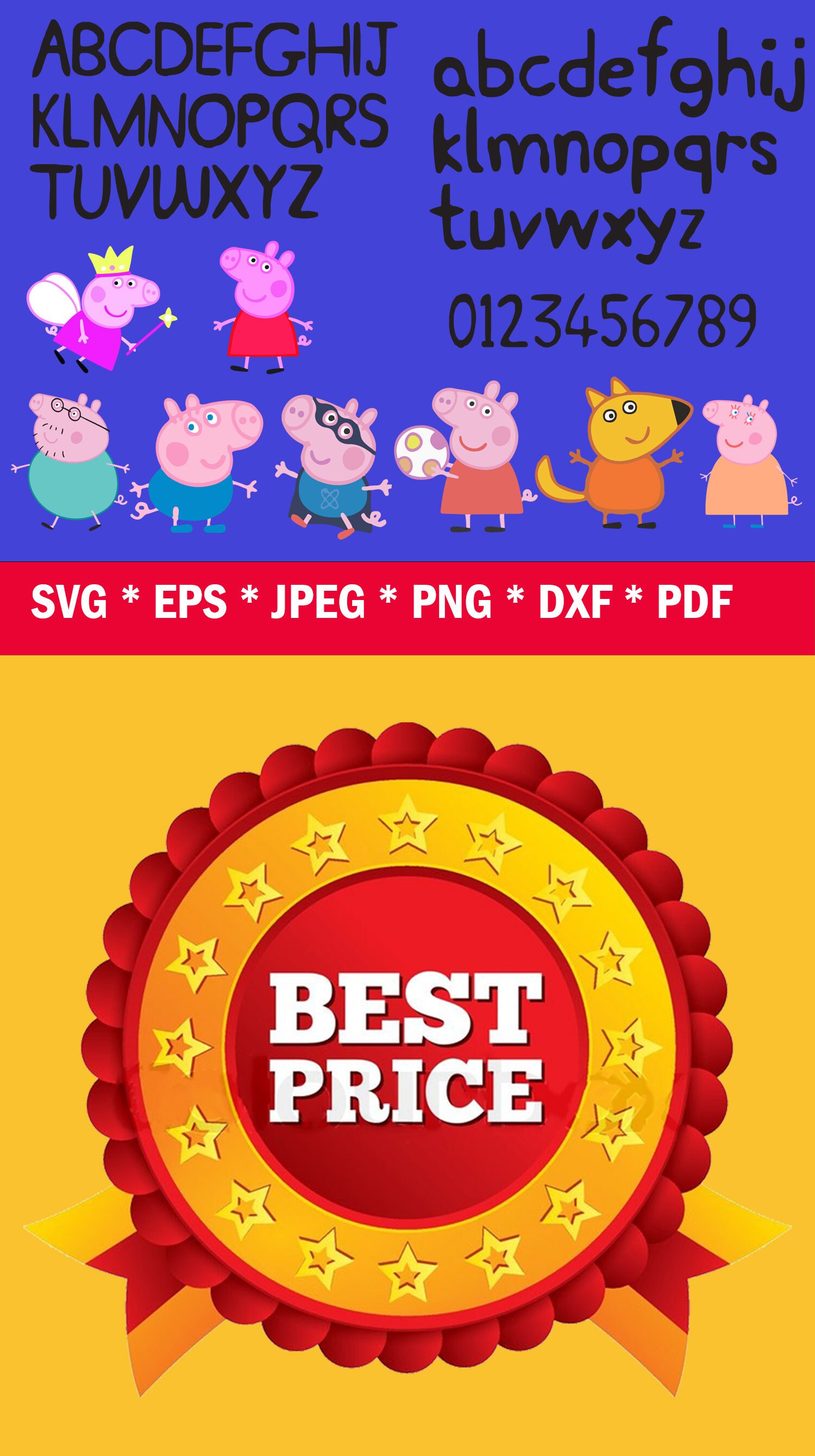 Peppa pig SVG font Peppa Pig SVG alphabet letters with bonus Etsy