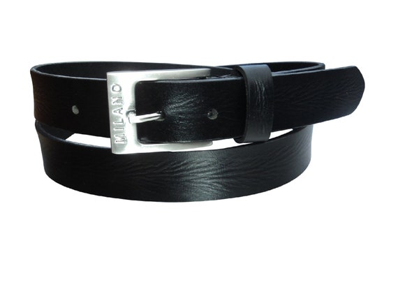 MENS WOMENS BLACK HIGH QUALITY LEATHER BELT SILVER BUCKLE DESIGNED BY MILANO MENS WOMENS BLACK HIGH QUALITY LEATHER BELT SILVER BUCKLE DESIGNED BY MILANO